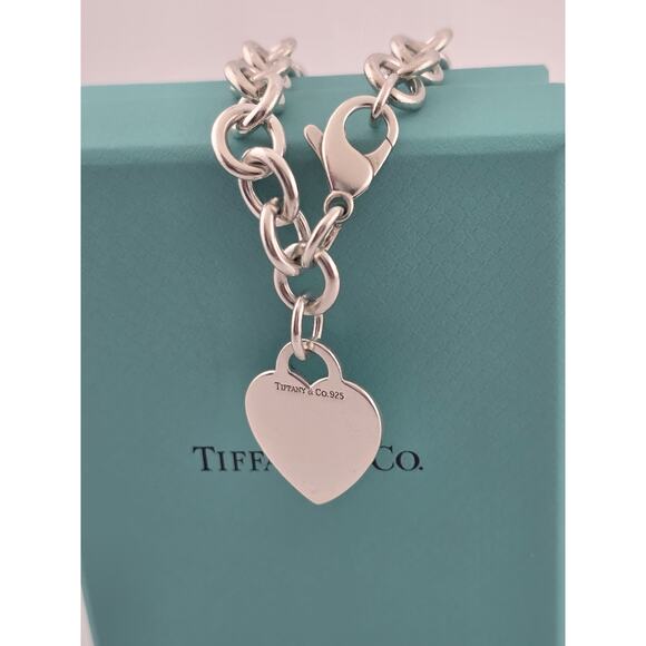 Tiffany & Co. Sterling Silver Heart Tag Chain Link Bracelet 7.75 - Picture 2 of 12